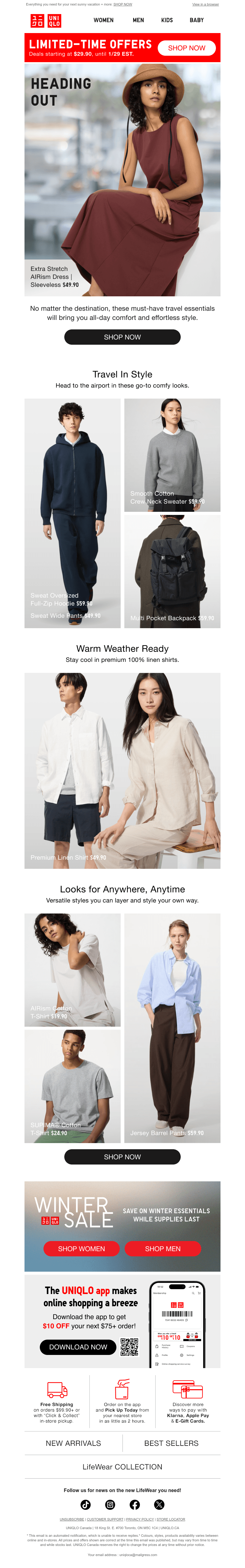 Email from UNIQLO CA