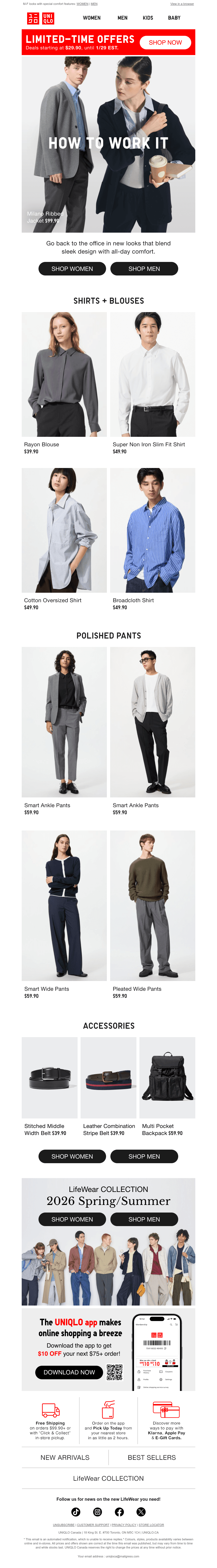 Email from UNIQLO CA